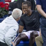 Gael Monfils gets medical attention during the 2022 National Bank Open in Montreal
