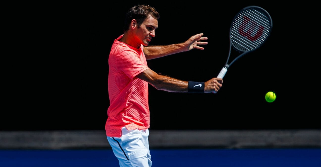 Roger Federer training at the 2018 Australian Open