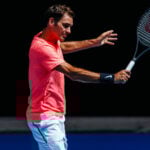 Roger Federer training at the 2018 Australian Open