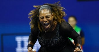 Serena Williams of the U.S. during her first round match at the 2022 U.S. Open