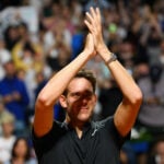 Juan Martin Del Potro of Argentina greets the fans after his matcha at the Argentina Open