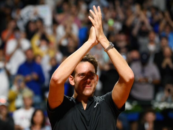 Juan Martin Del Potro of Argentina greets the fans after his matcha at the Argentina Open