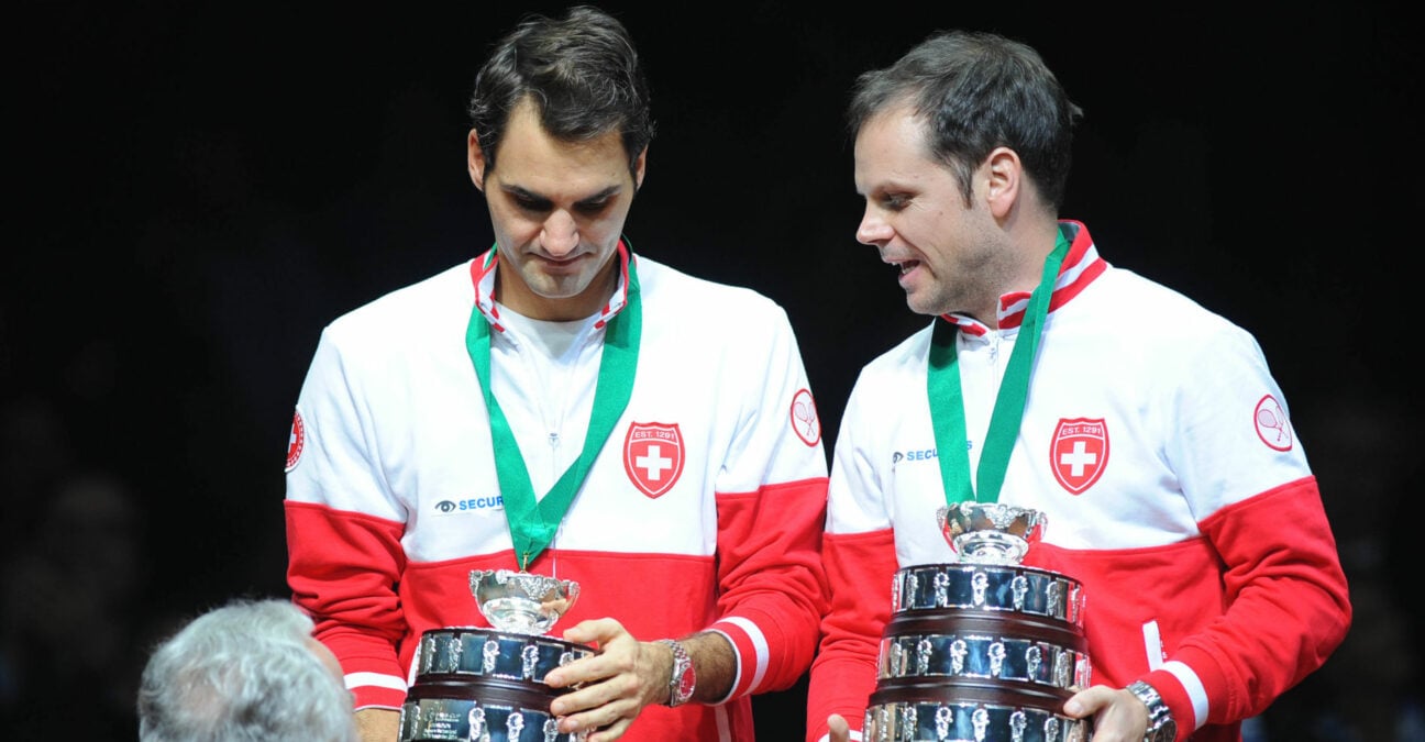 Roger Federer and Severin Luthi at the 2014 Davis Cup