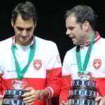 Roger Federer and Severin Luthi at the 2014 Davis Cup