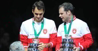 Roger Federer and Severin Luthi at the 2014 Davis Cup