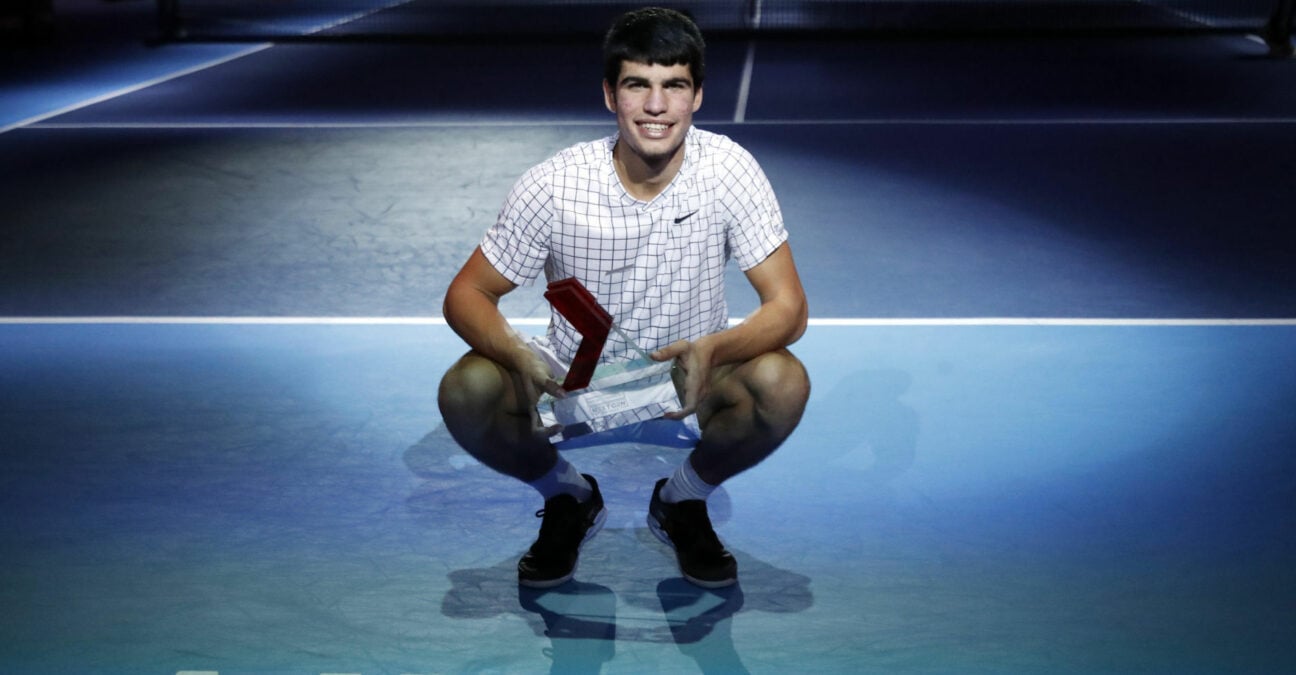 Carlos Alcaraz with the NextGen ATP Finals trophy in 2021