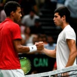 Felix Auger-Aliassime and Carlos Alcaraz at the 2022 Davis Cup in Valencia