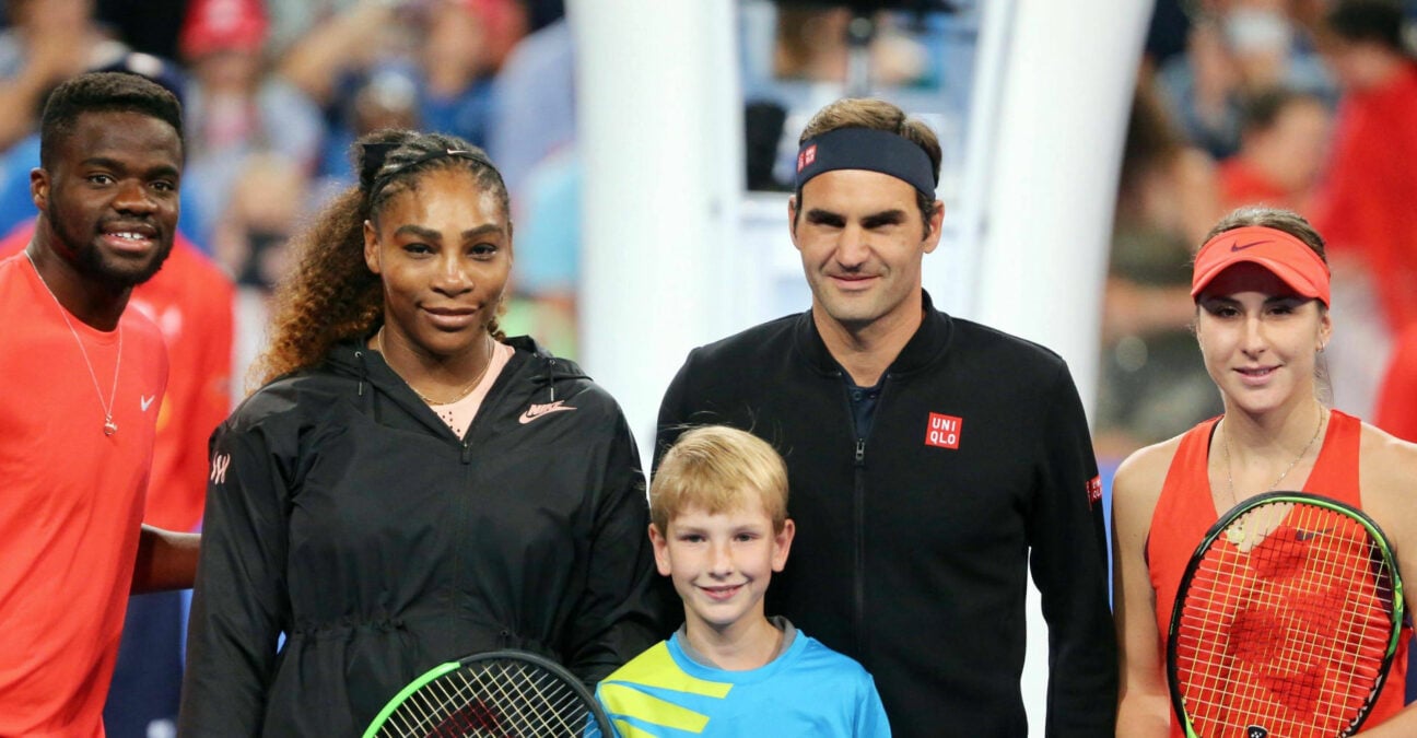 Belinda Bencic and Roger Federer of Switzerland, and Serena Williams and Frances Tiafoe of the United States at the Hopman Cup in 2019