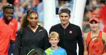 Belinda Bencic and Roger Federer of Switzerland, and Serena Williams and Frances Tiafoe of the United States at the Hopman Cup in 2019