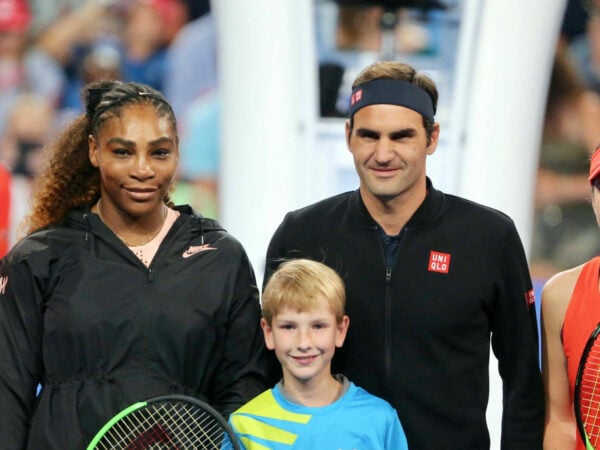 Belinda Bencic and Roger Federer of Switzerland, and Serena Williams and Frances Tiafoe of the United States at the Hopman Cup in 2019