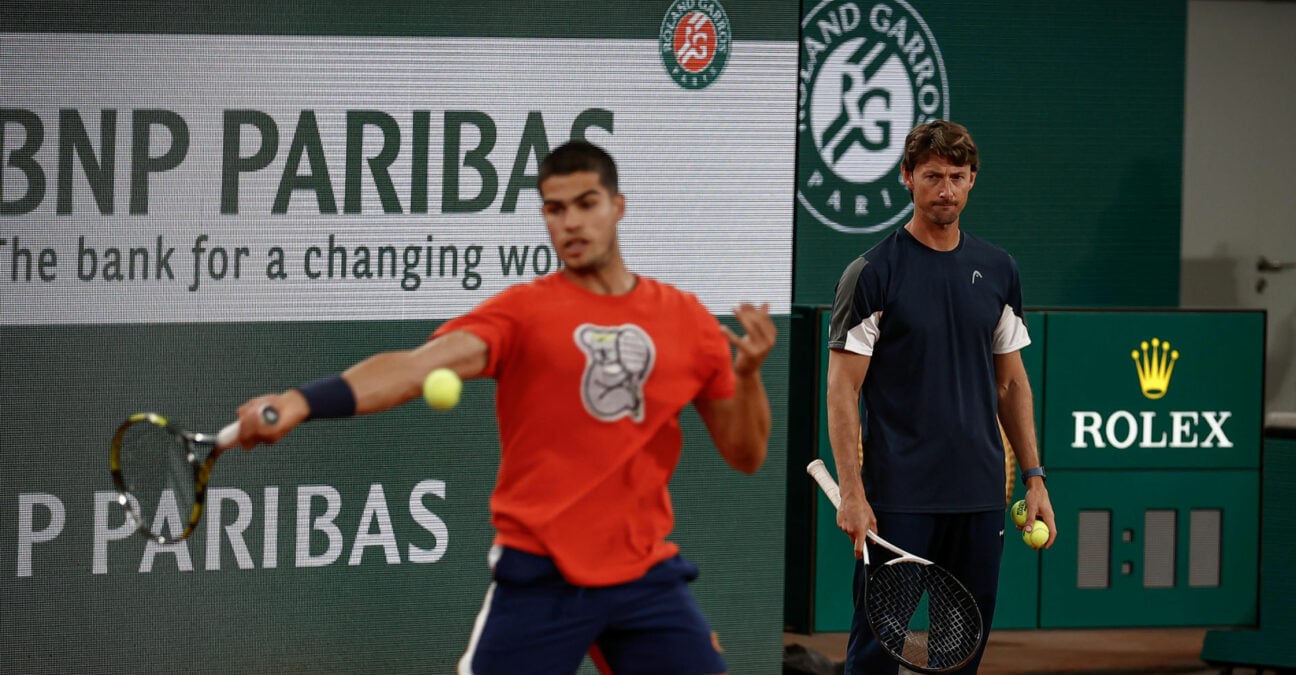Juan Carlos Ferrero and Carlos Alcaraz at the 2022 Roland-Garros Championships