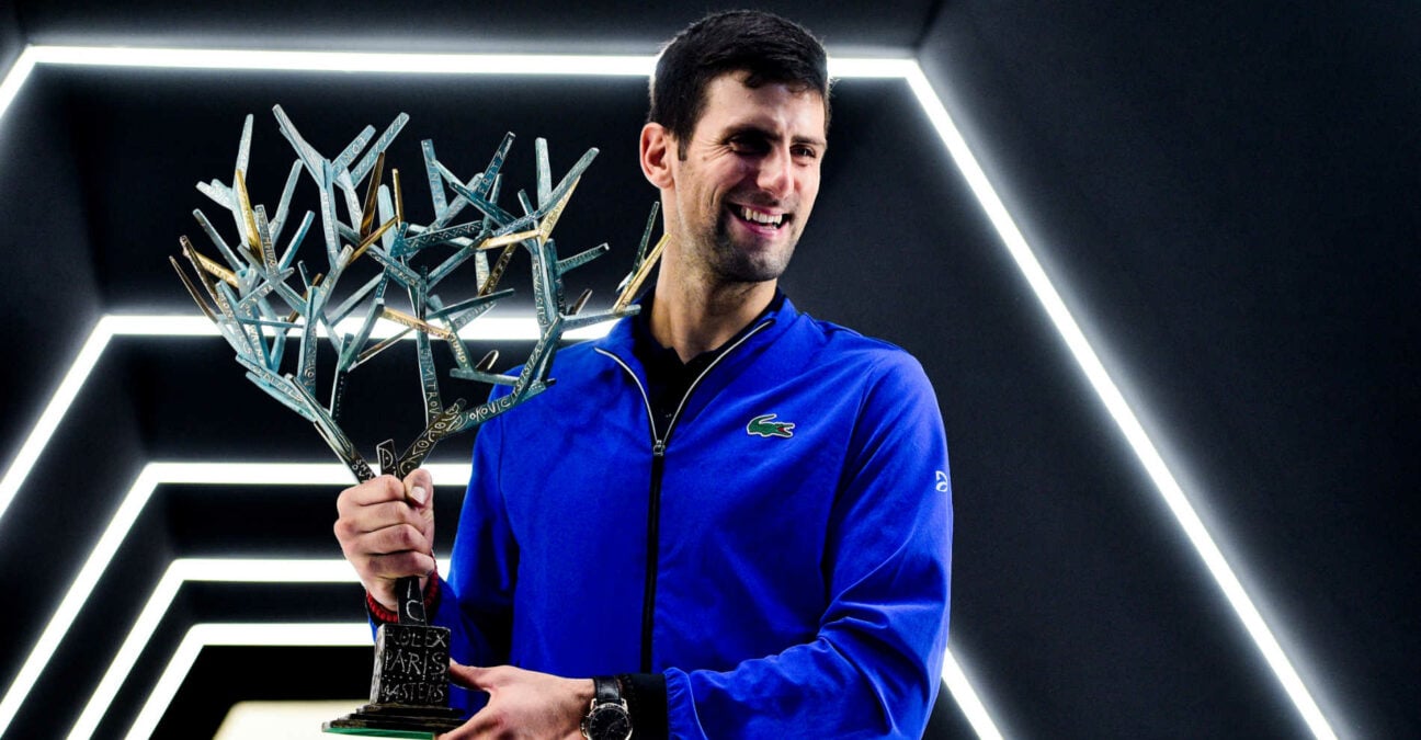 Novak Djokovic with the winner's trophy at the Paris Masters