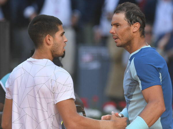 Carlos Alcaraz and Rafael Nadal at the 2022 Mutua Madrid Open
