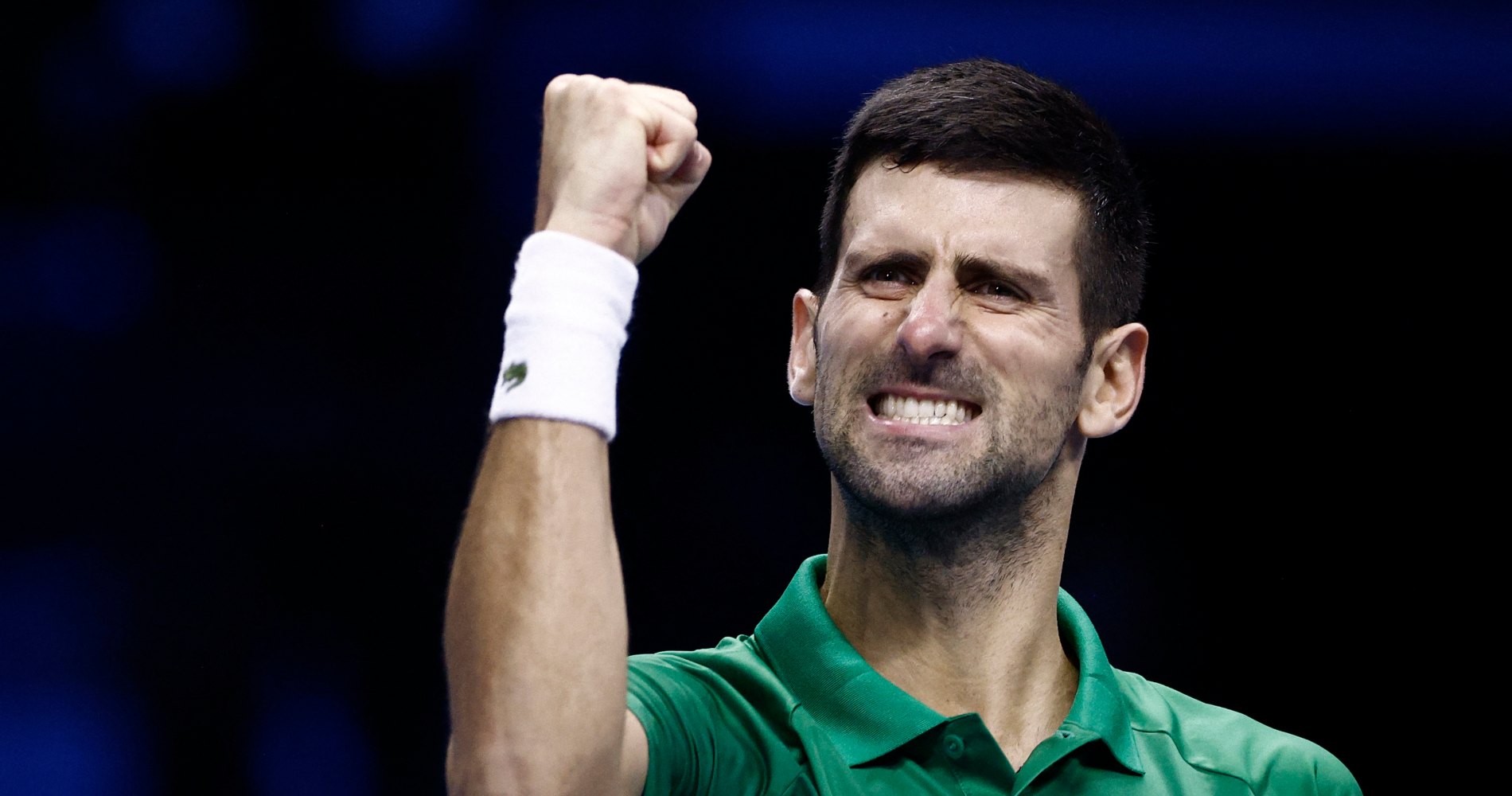 Novak Djokovic celebration ATP Finals match 1