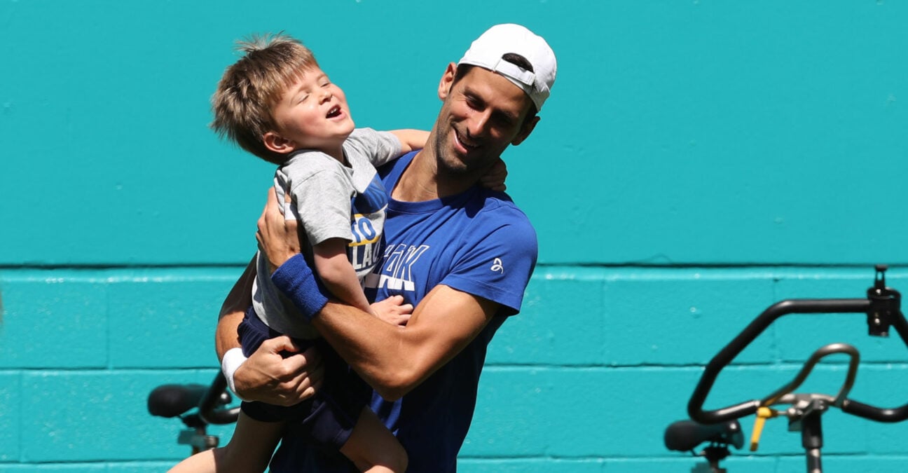 Novak Djokovic with son Stefan Djokovic at the Miami Open in 2019