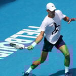 Novak Djokovic practices prior to the 2022 Australian Open