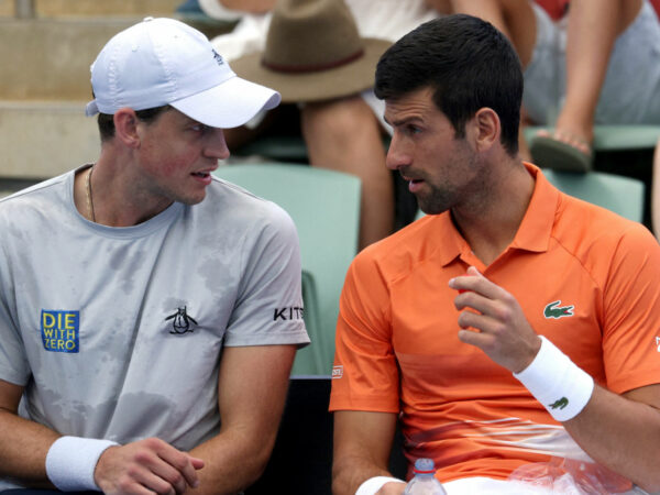 PTPA co-founders Djokovic and Pospisil play doubles at the 2023 Adelaide International