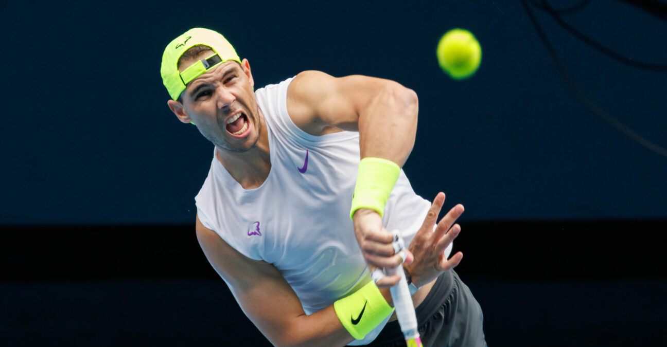 Rafael Nadal practices at Rod Laver Arena in January 2023