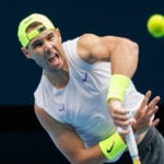 Rafael Nadal practices at Rod Laver Arena in January 2023