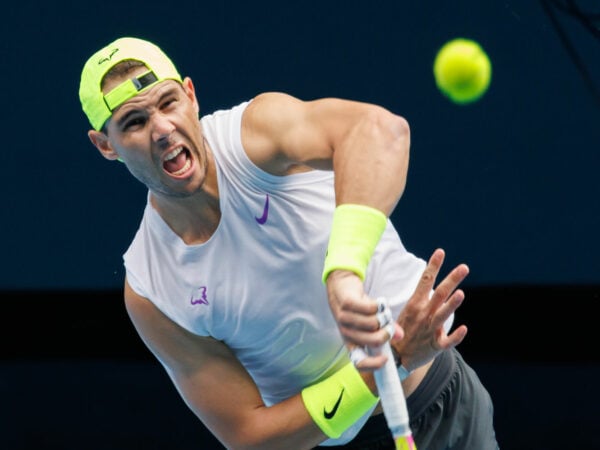 Rafael Nadal practices at Rod Laver Arena in January 2023
