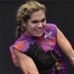 Caty McNally of USA in action during the WTA Agel Open 2022 in Ostrava, Czech Republic.