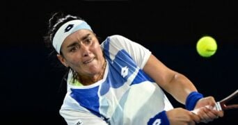 Tunisia's Ons Jabeur in action during her second round match at the 2023 Australian Open
