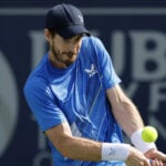 Britain's Andy Murray in action during his second round match at the 2022 Dubai Tennis Championships