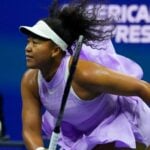 Naomi Osaka of Japan in action during the first round of the 2022 US Open