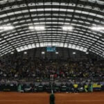Britain's Cameron Norrie in action during his match against Colombia's Nicolas Mejia during the 2023 Davis Cup Qualifiers