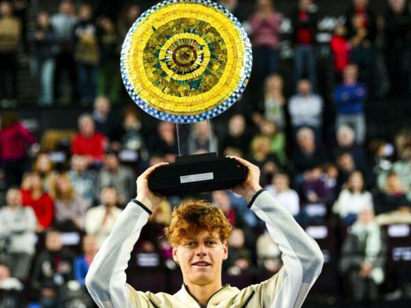 Jannik Sinner with the Open Sud de France title in Montpellier in February 2023