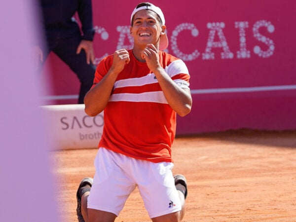 Sebastian Baez celebrates victory during the Millennium Estoril Open Final ATP 250 tennis tournament in Estoril