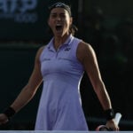 Caroline Garcia in action at the 2023 BNP Paribas Open at Indian Wells