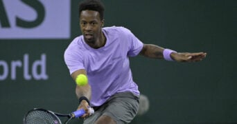 Gael Monfils (FRA) at the 2023 BNP Paribas Open at the Indian Well Tennis Garden.