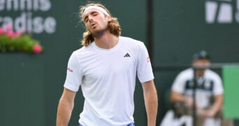 Stefanos Tsitsipas during the 2023 BNP Paribas Open at Indian Wells Tennis Garden.