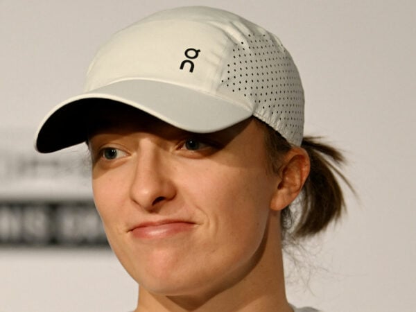 Iga Swiatek speaks to the media in Stuttgart in April 2023