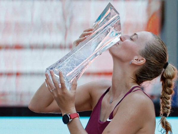 Petra Kvitova, with 2023 Miami trophy