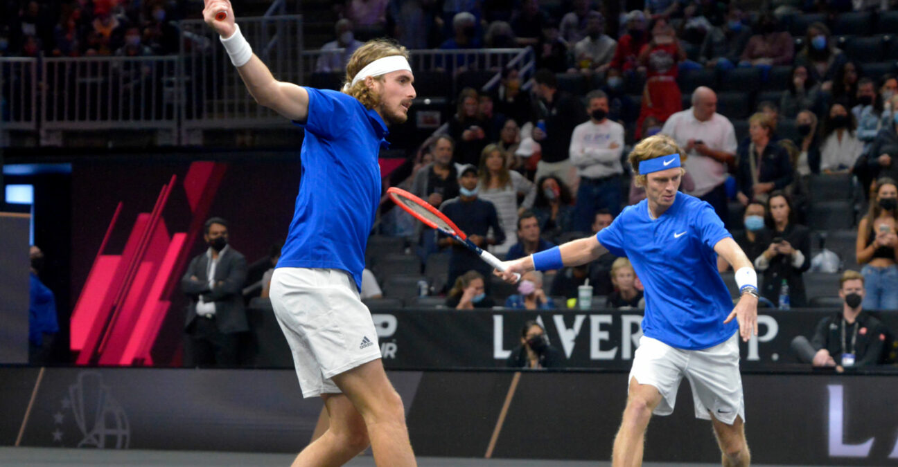 Stefanos Tsitsipas and Andrey Rublev at the 2021 Laver Cup