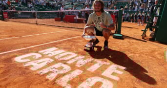 Stefanos Tsitsipas with the 2022 Monte-Carlo Masters trophy
