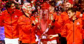Team World with the 2022 Laver Cup trophy