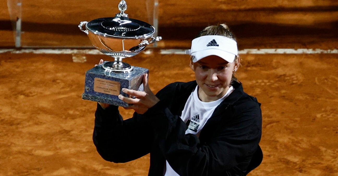 Kazakhstan's Elena Rybakina celebrates with the Italian Open trophy