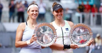 Beatriz Haddad Maia and Victoria Azarenka at the 2023 Mutua Madrid Open