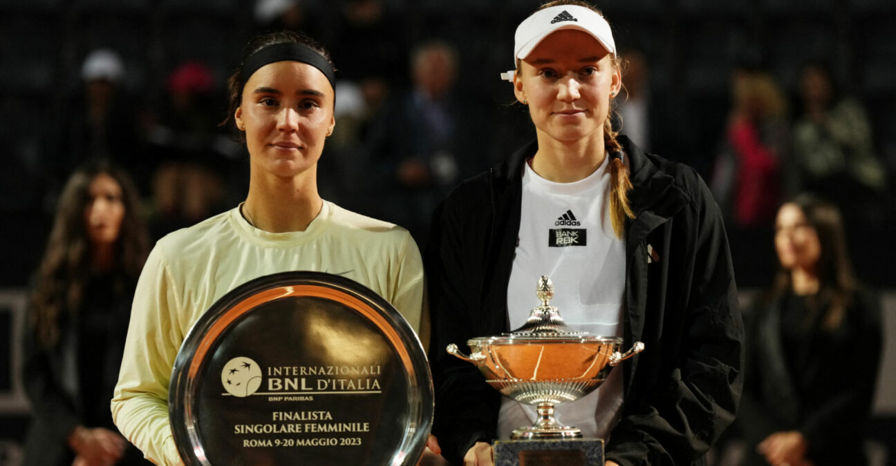 Kazakhstan's Elena Rybakina and Ukraine's Anhelina Kalinina at the 2023 Italian Open