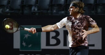 Greece's Stefanos Tsitsipas in action during the 2023 Italian Open