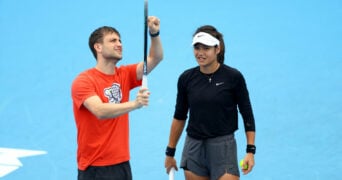 Emam Raducanu with then coach Sebastian Sachs at the 2023 Australian Open