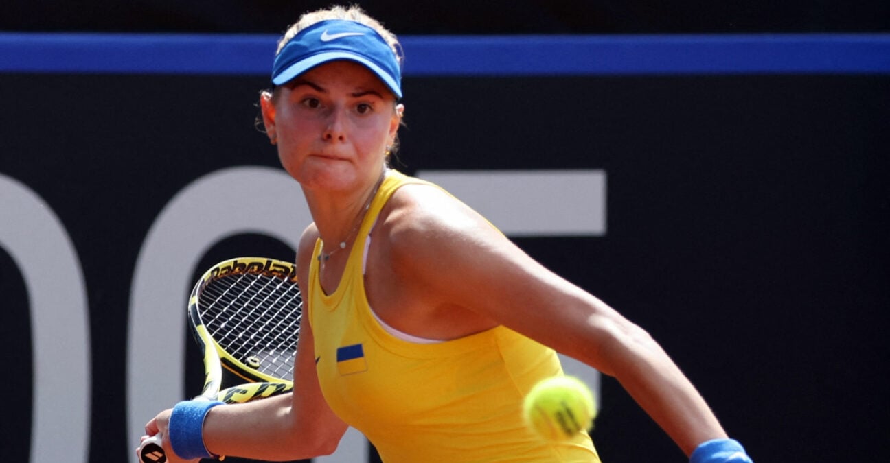 Ukraine's Katarina Zavatska in action during the 2023 Billie Jean King Cup