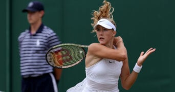 Mirra Andreeva during her women's singles fourth round match at Wimbledon 2023