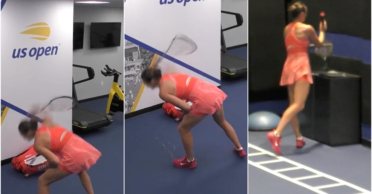 Aryna Sabalenka racquet smash US Open final