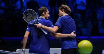 Daniil Medvedev and Alexander Zverev at the 2021 ATP Finals