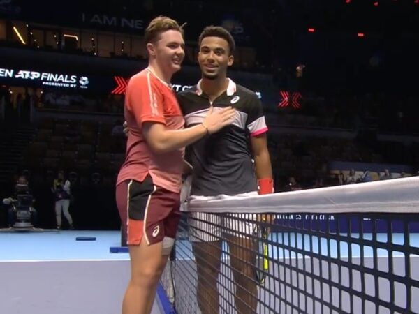 Dominic Stricker and Arthur Fils at the 2023 ATP Next Gen Finals in Jeddah