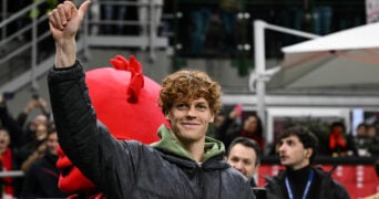 Jannik Sinner at the Champions League AC Milan vs Borussia Dortmund clash in Milan